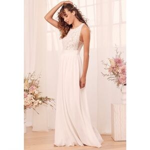NWT Lulus Forever and Always White Lace Maxi Dress Size M